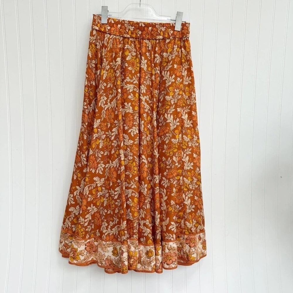 Zimmermann Terracotta Floral Midi Skirt